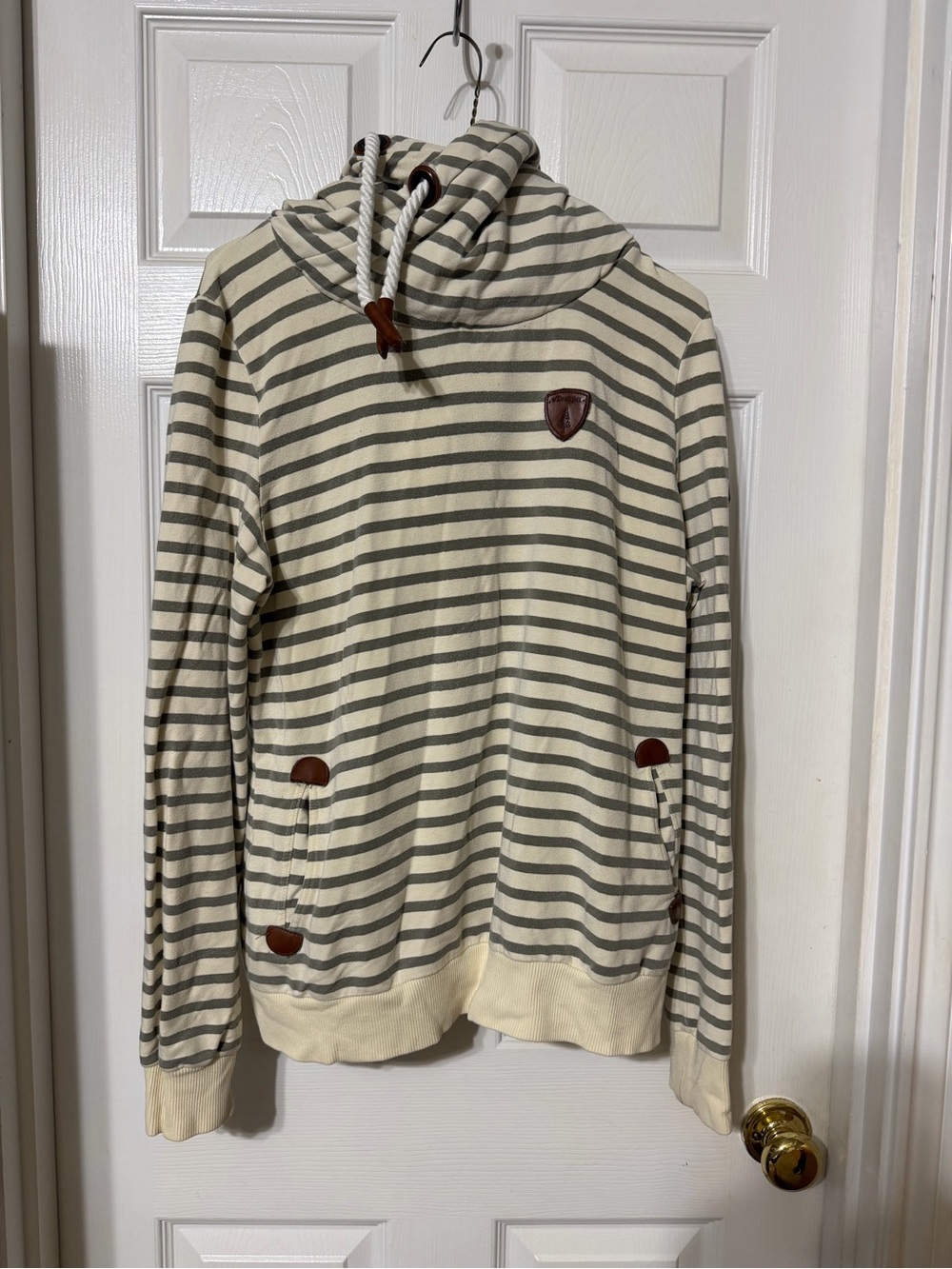 Wanakome Cream & Gray Striped Cowl Zip Hoodie